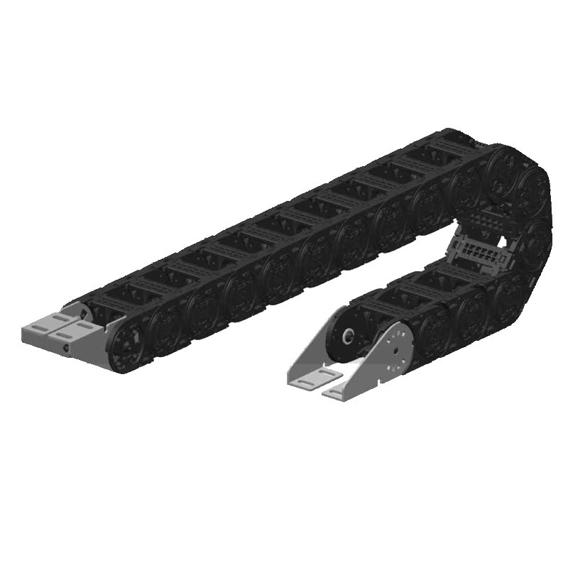 Plastic cable chain, protecting cables from damage.